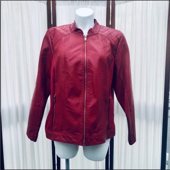 Avenue Vegan Leather Moto Jacket Red 22/24 - Picture 1 of 7